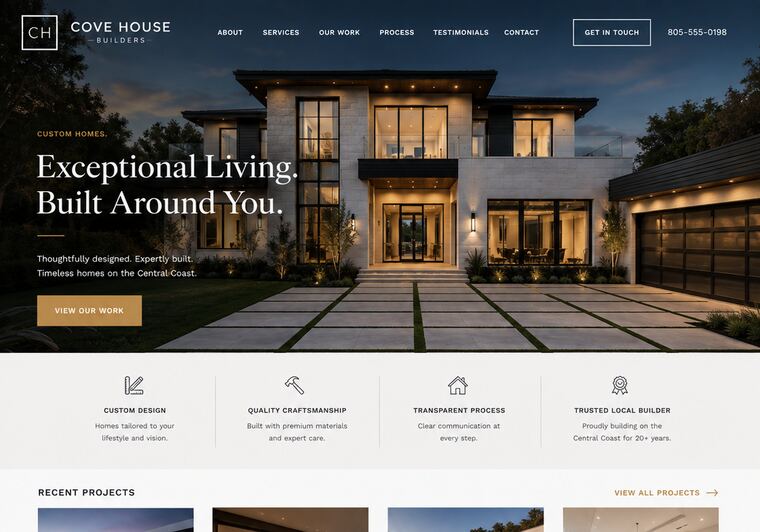 Cove House Builders website, Custom home builder