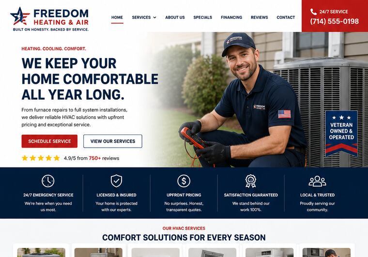 Freedom Heating & Air website, Heating and cooling