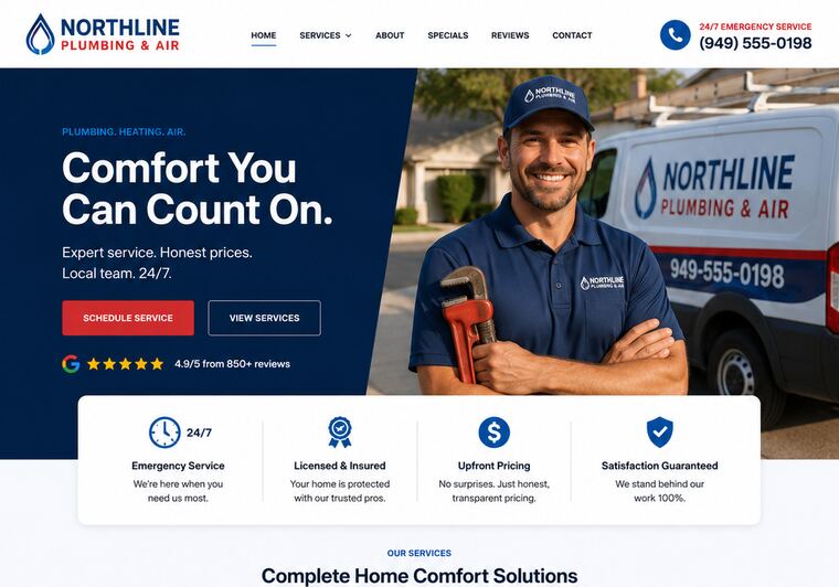 Northline Plumbing & Air website, Plumbing and HVAC